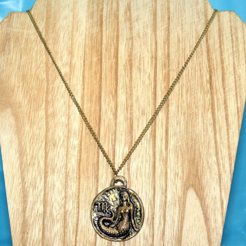 Vintage Virgo Zodiac Necklace Astrology Mermaid August September VIERGE French - Picture 2 of 5
